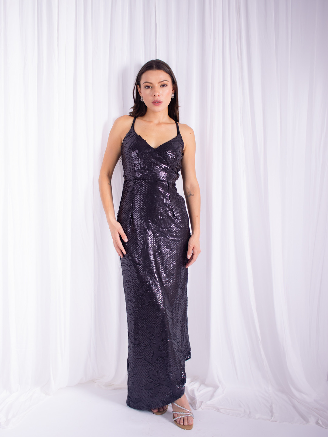Stylecast X Hersheinbox Sequined Glam Wrap Style Maxi Dress