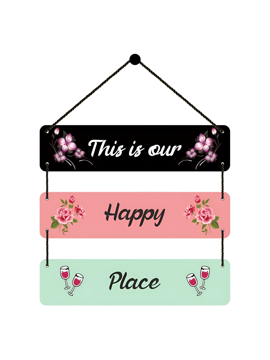 Home Delight Happy PlaceDecorative Wood Matte Hall Wall Hangings-17.7In