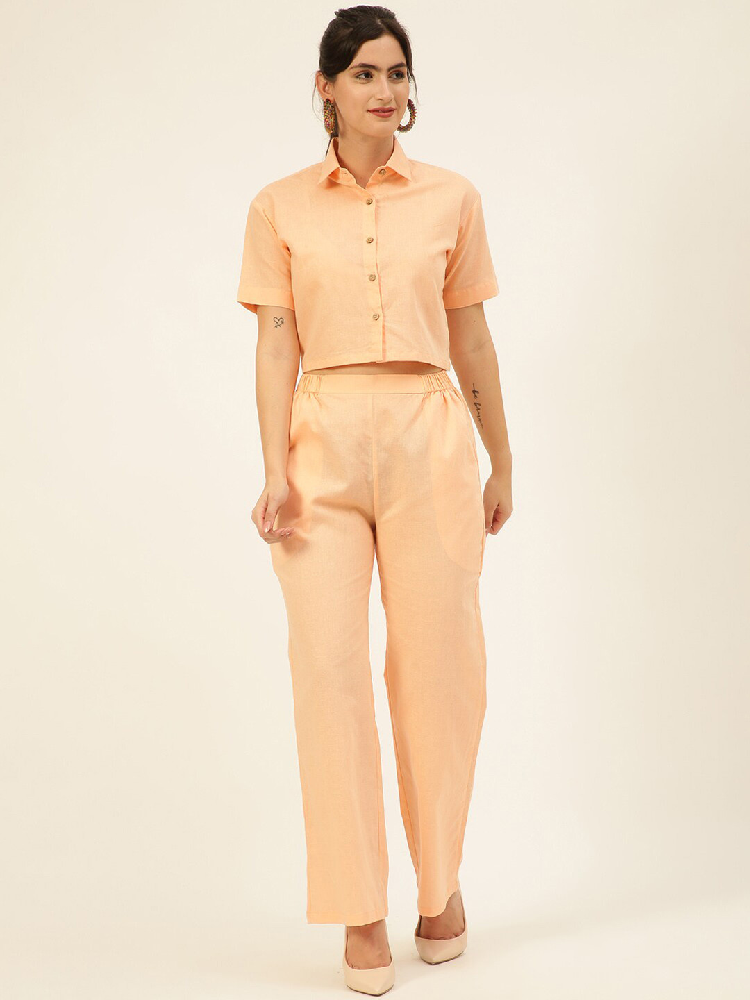 JAVINISHKA Shirt Collar Neck Shirt & Flared Trouser Co-Ords