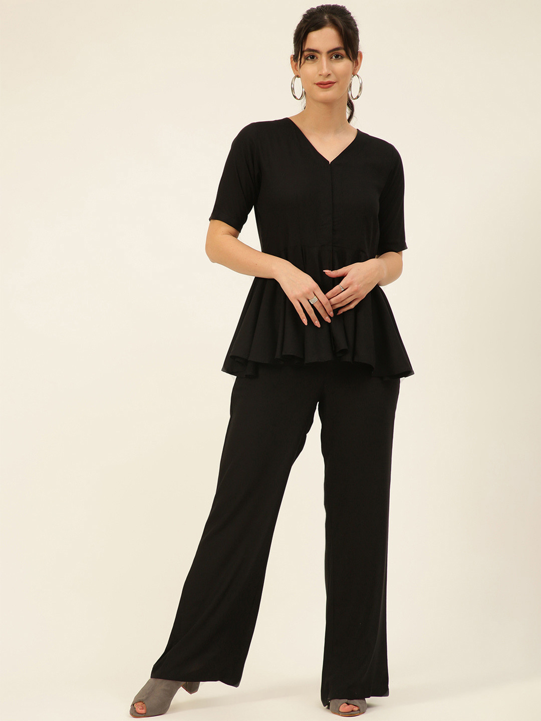 JAVINISHKA Slim Fit V-Neck Tunic & Trouser Co-Ord Set