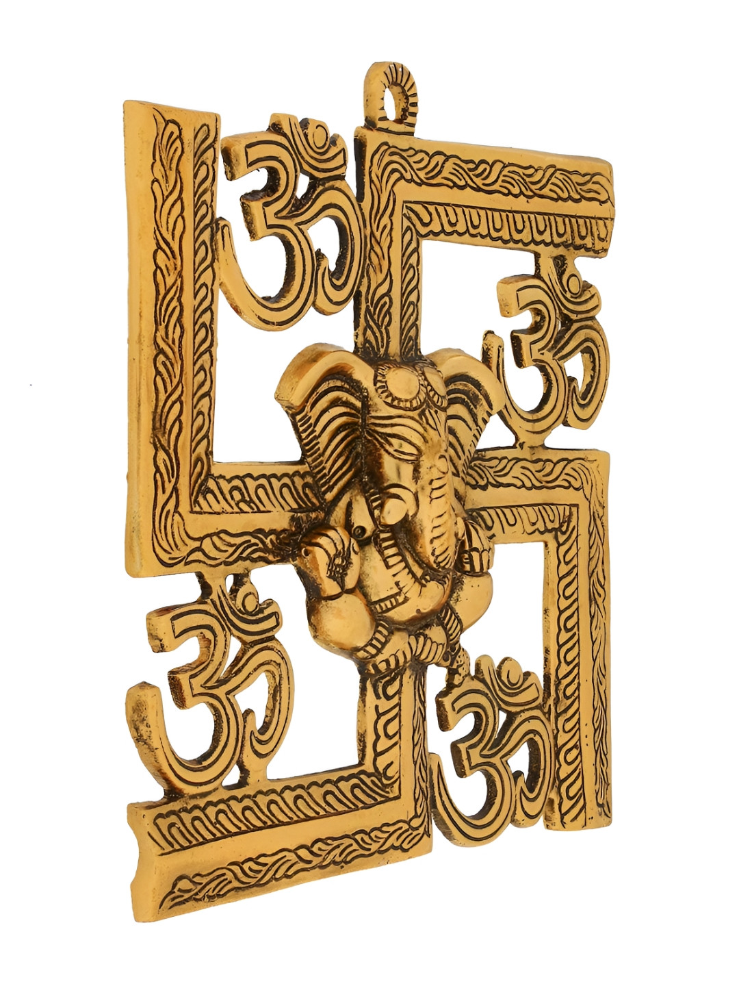 ANSHIKA INTERNATIONAL Swastik Ganesh ation Metal Glossy Spiritual Wall Decor-8In