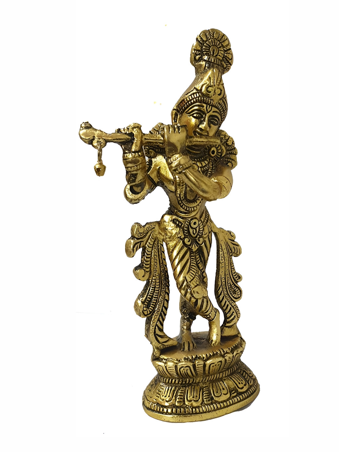ANSHIKA INTERNATIONAL Lord Krishna Gold Brass Metallic Prayer Room Small Showpiece - 9 Inches