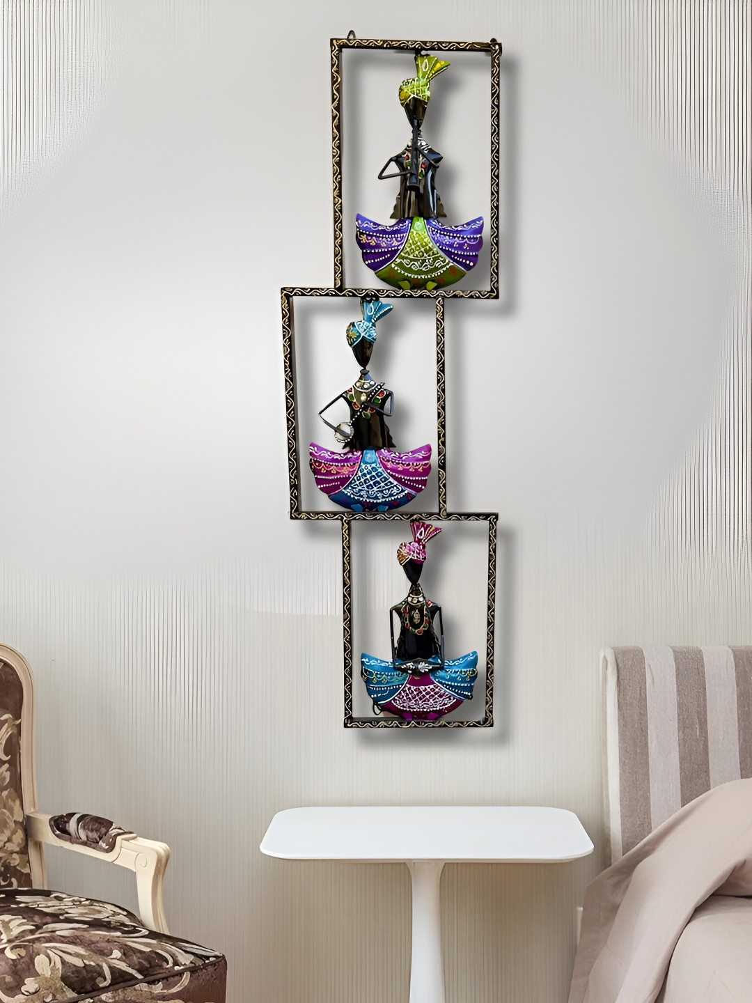 ANSHIKA INTERNATIONAL Rajasthani 3 Musicians Metal Bohemian Glossy Hall Wall Hangings-30In