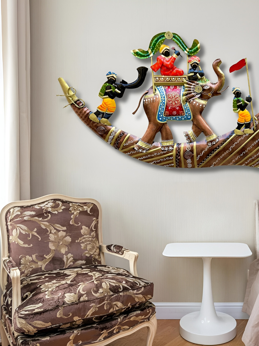 ANSHIKA INTERNATIONAL Rajasthani Royal Hathi Baarat Metal Glossy Hall Wall Hangings-15In
