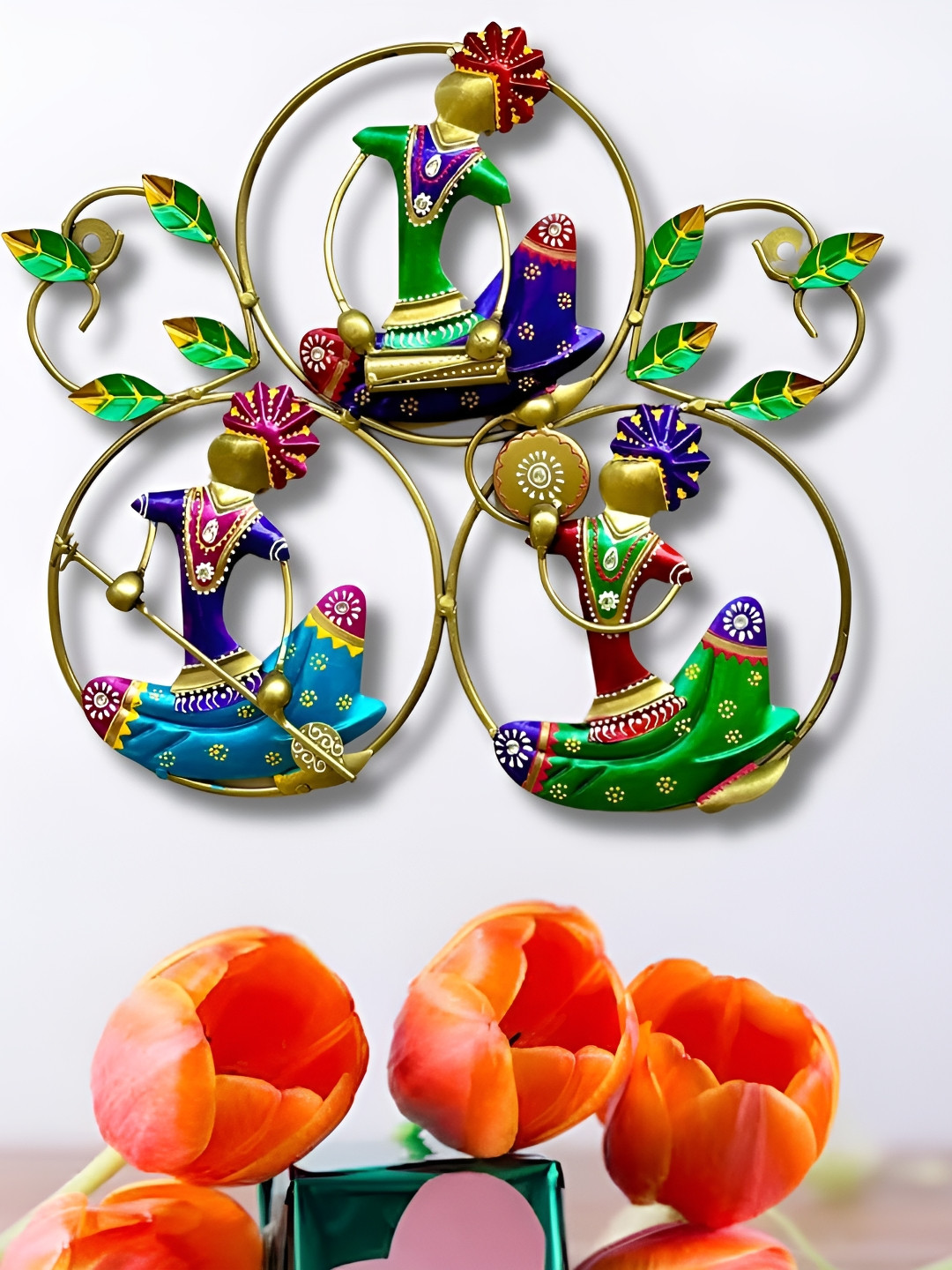 ANSHIKA INTERNATIONAL Musician Doll Frame Metal Bohemian Glossy Hall Wall Hangings-15.7In