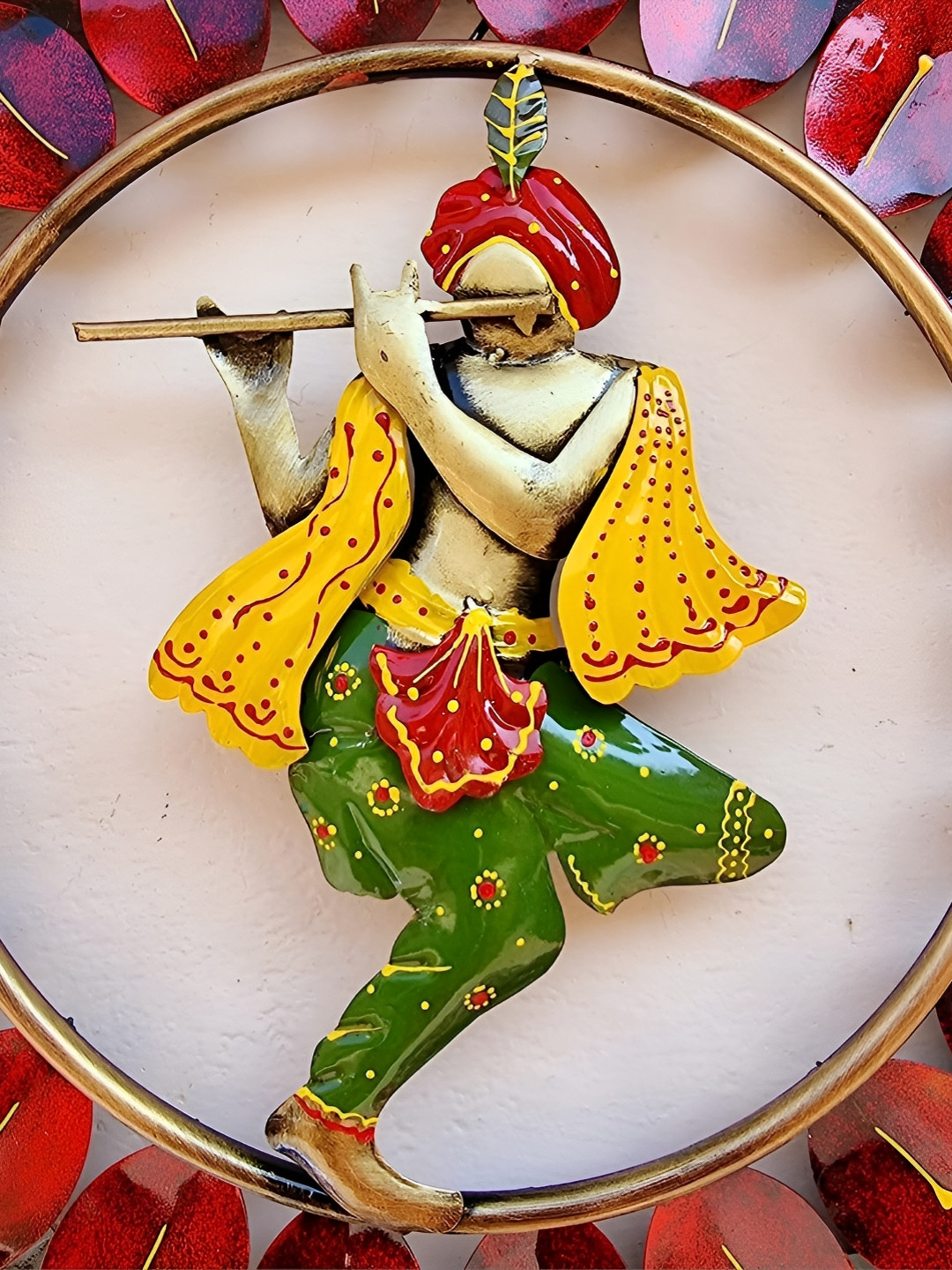 ANSHIKA INTERNATIONAL Krishna Metal Ethnic Motifs Glossy Hall Spiritual Wall Decor-21.7In