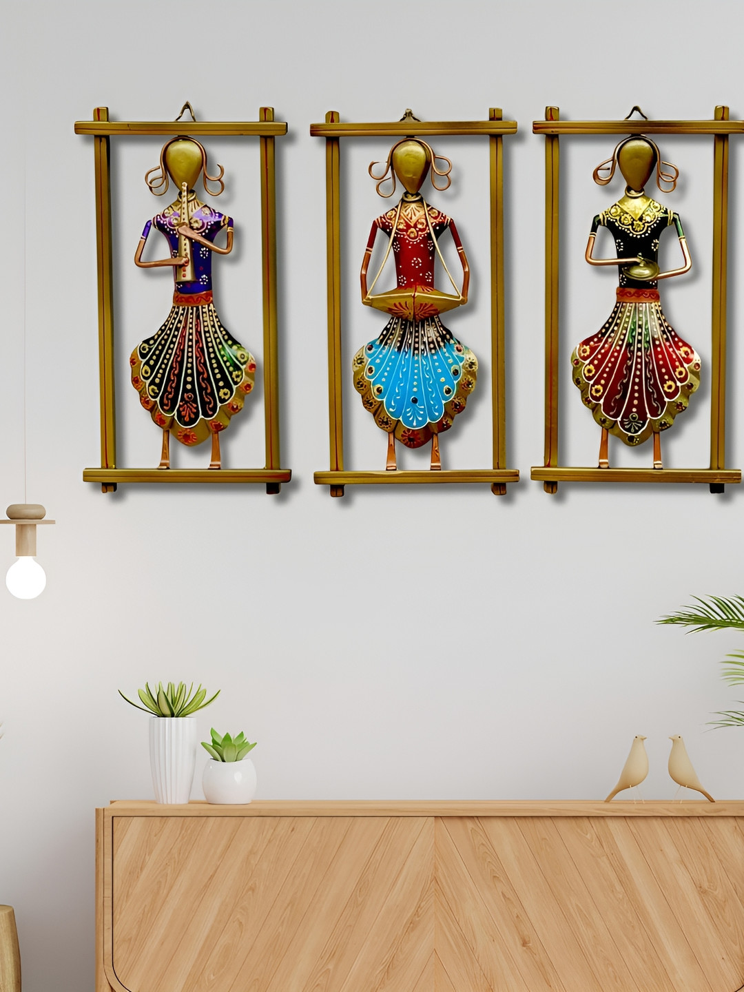 ANSHIKA INTERNATIONAL Rajasthani Musician Metal Glossy 3Pcs Wall Hangings-12In