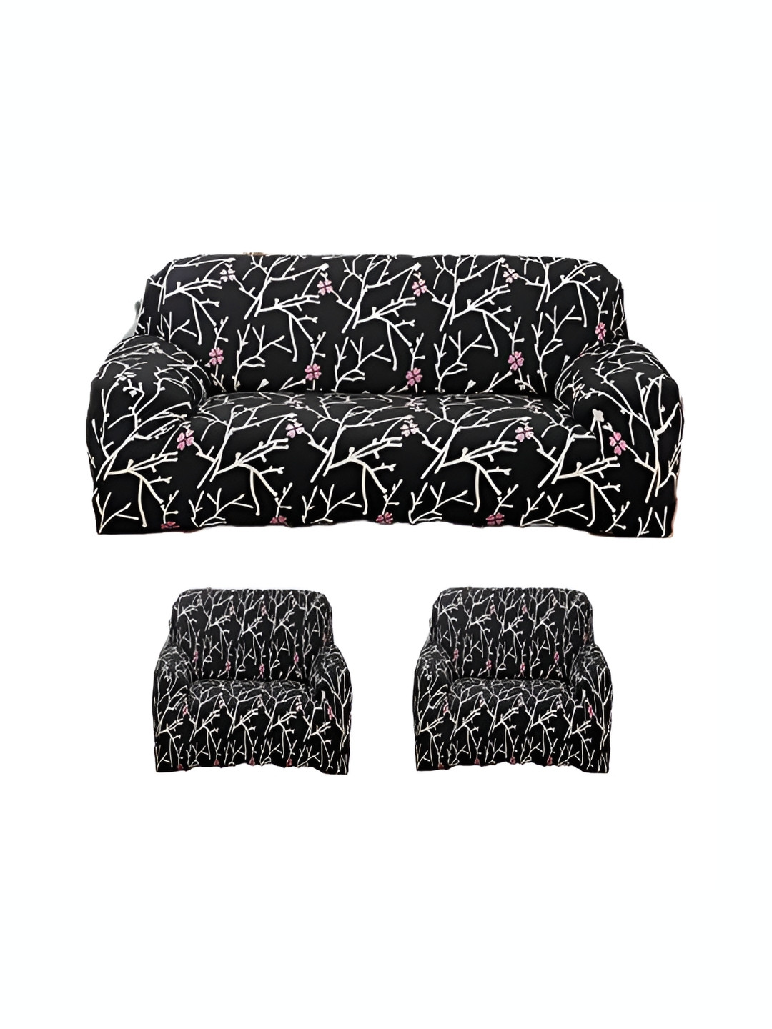 TONY STARK Black 3 Pieces Printed 5 Seater Sofa Cover With Arms