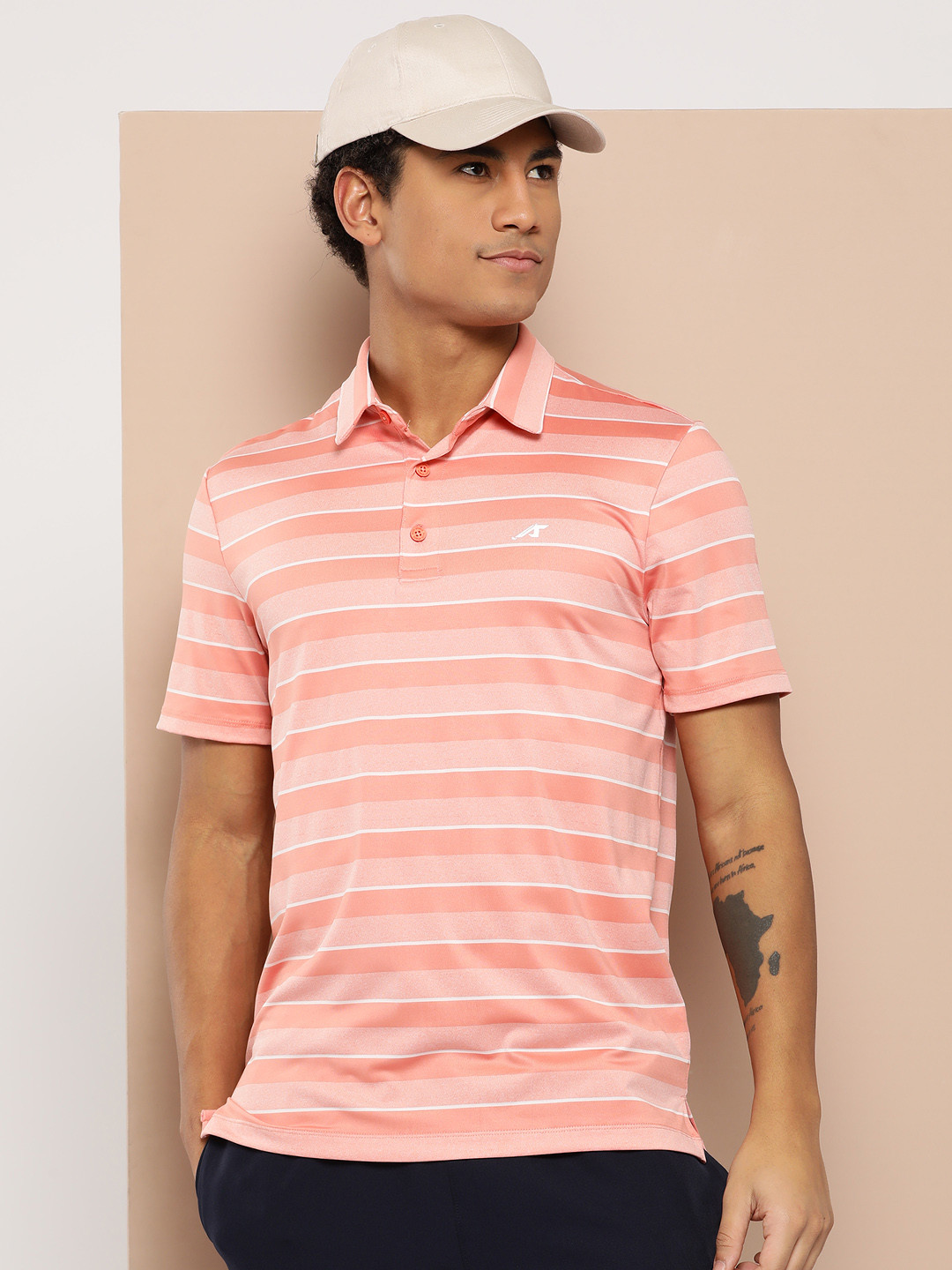 Alcis Men Striped Polo Collar Dry Tech Golf T-shirt