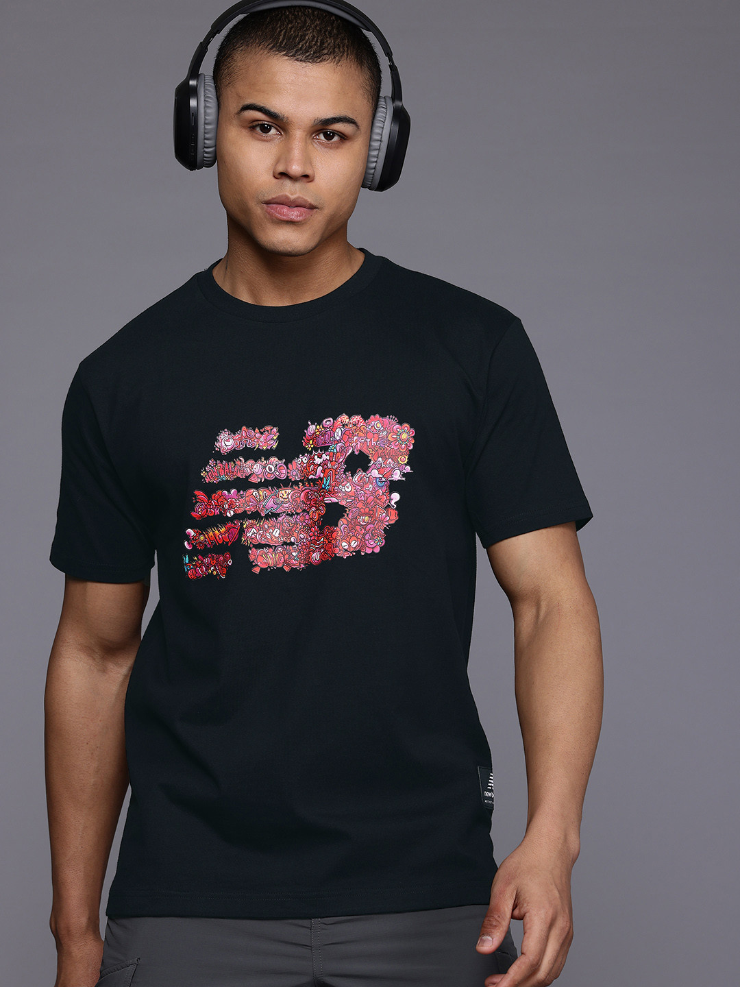 New Balance Brand Logo Print Drop-Shoulder Sleeves Pure Cotton Relaxed Fit T-shirt