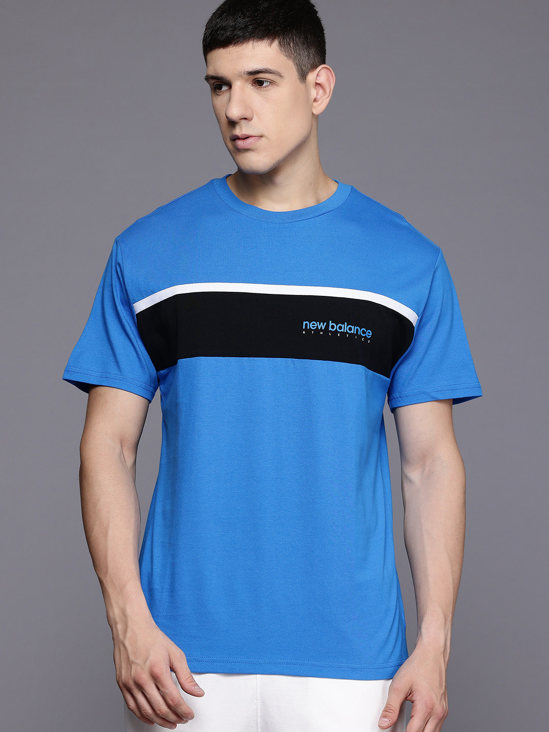 New Balance Striped Drop-Shoulder Sleeves Pure Cotton Relaxed T-shirt