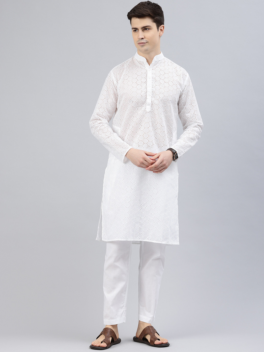 Majestic Man Men Geometric Embroidered Kurta