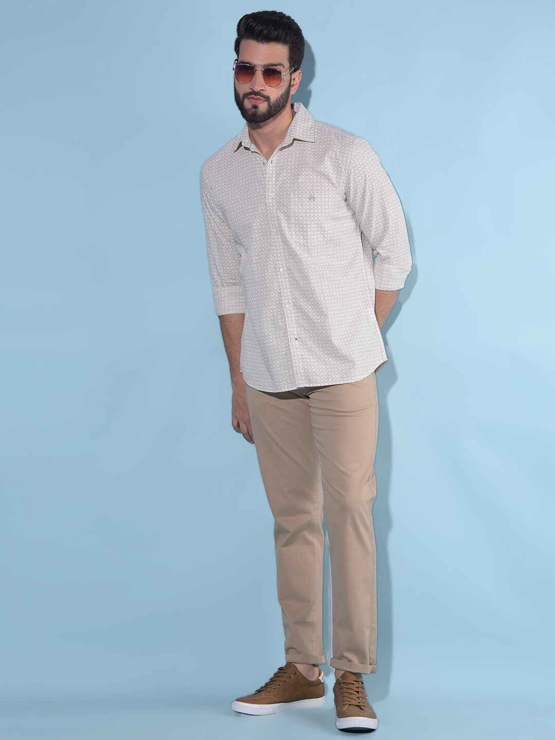 Crimsoune Club Resort Collar Micro Ditsy Checked Cotton Curved Slim Fit Casual Shirt