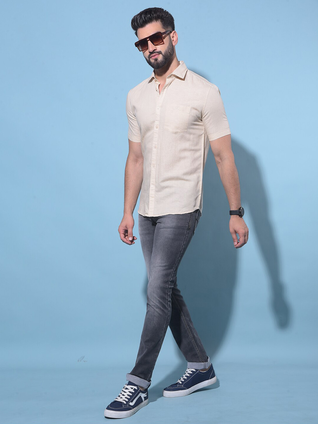 Crimsoune Club Resort Collar Slim Fit Cotton Linen Casual Shirt