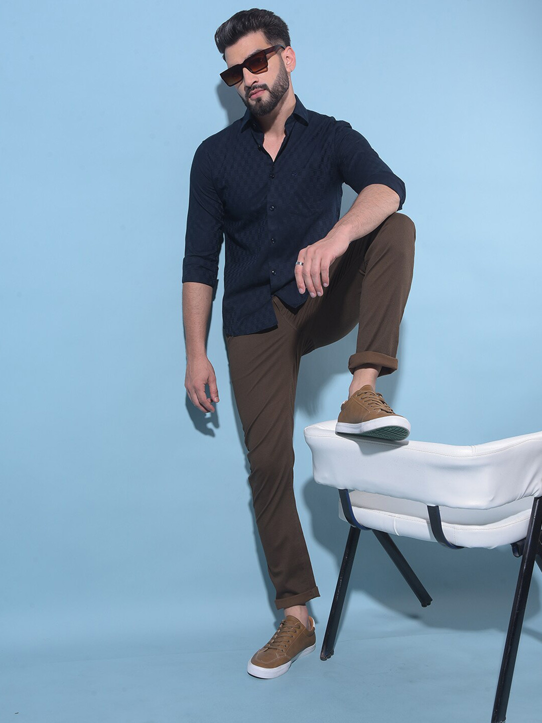 Crimsoune Club Resort Collar Abstract Printed Cotton Curved Slim Fit Casual Shirt