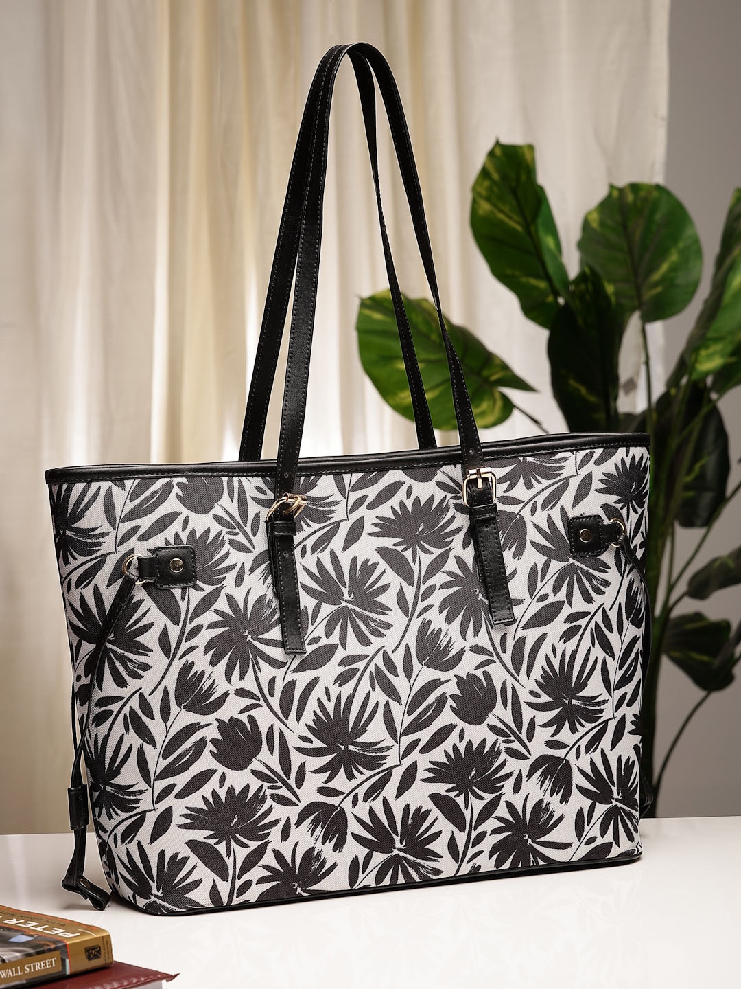 Buy Sangria Black Floral Printed Shopper Tote Bag Handbags for Women 29116442 Myntra