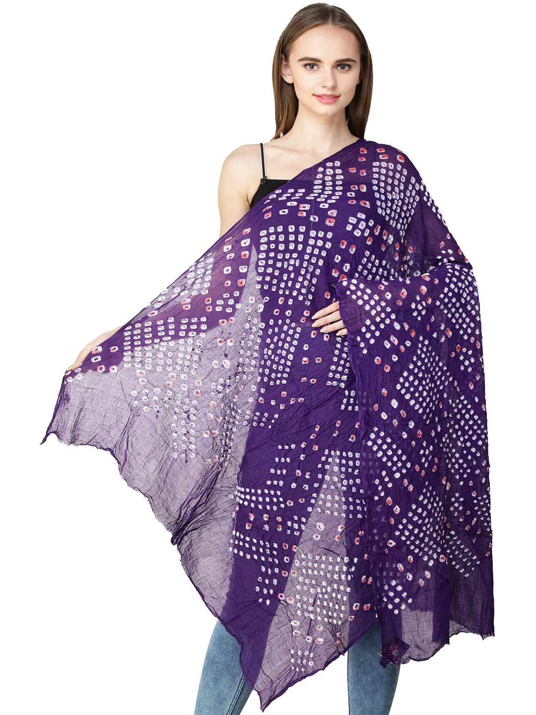 Exotic India Purple Reign Pure Cotton Tie-Dye Printed Silk Jodhpuri Dupatta