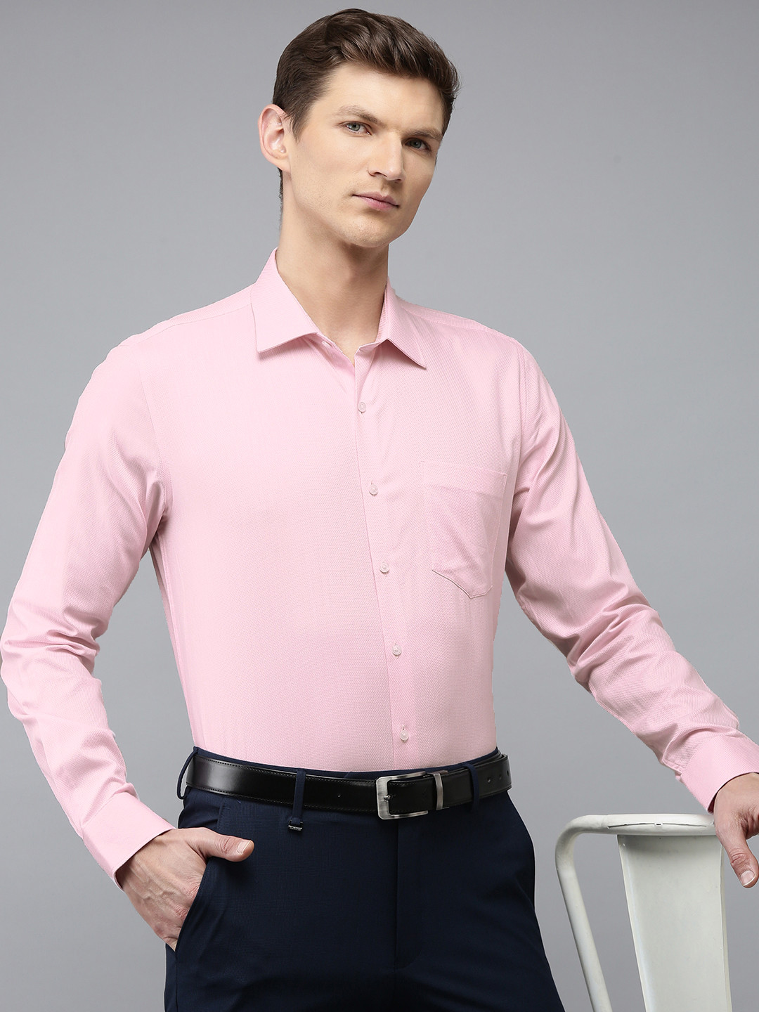 Van Heusen Self Design Slim Fit Opaque Pure Cotton Formal Shirt