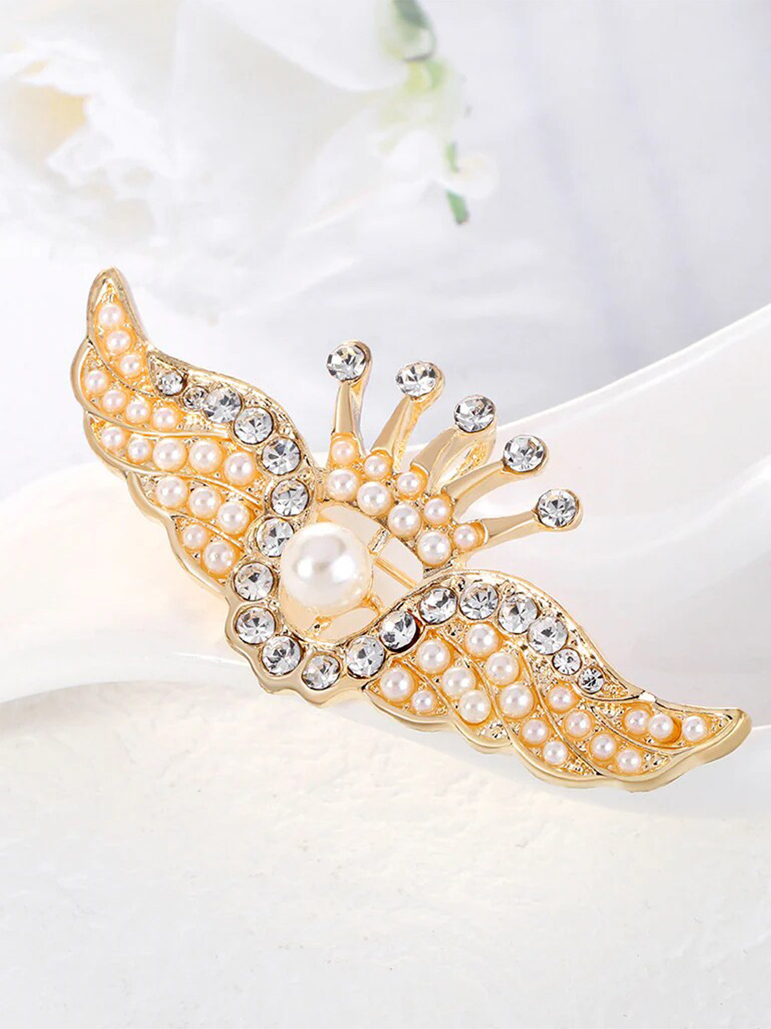 SYGA Unisex Crystal Crown-Angel Wings Brooch Pin