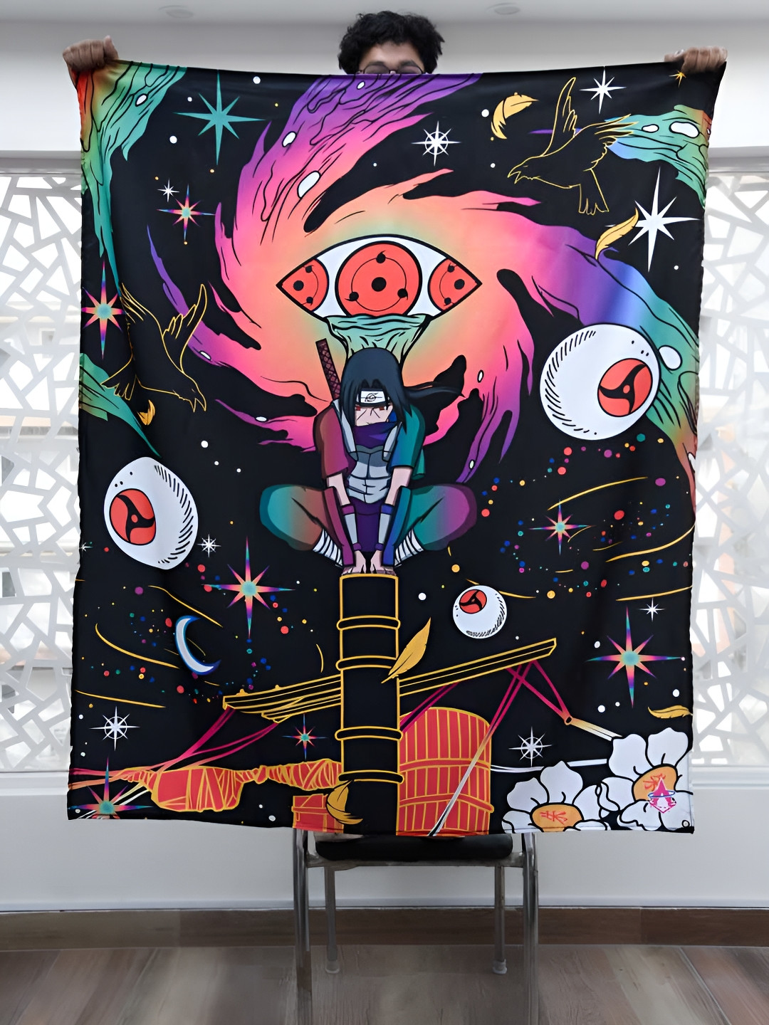 COMICSENSE Black & Peach-Coloured Naruto Anime Genjutsu Printed Tapestry