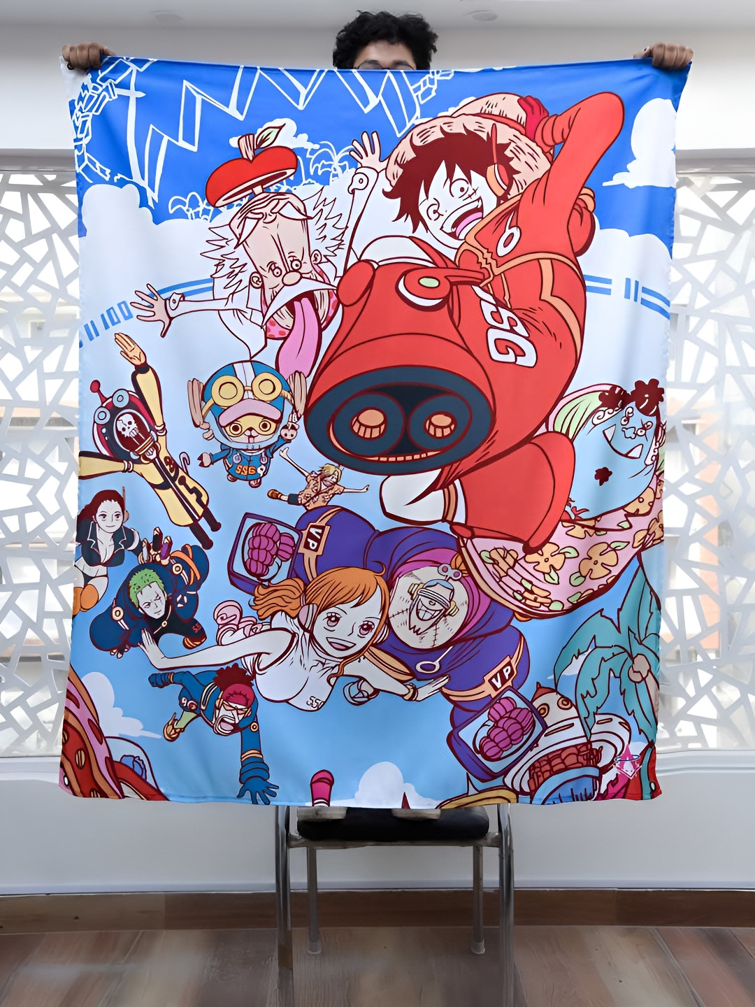 COMICSENSE Blue & Red One Piece Anime Future Island Printed Tapestry