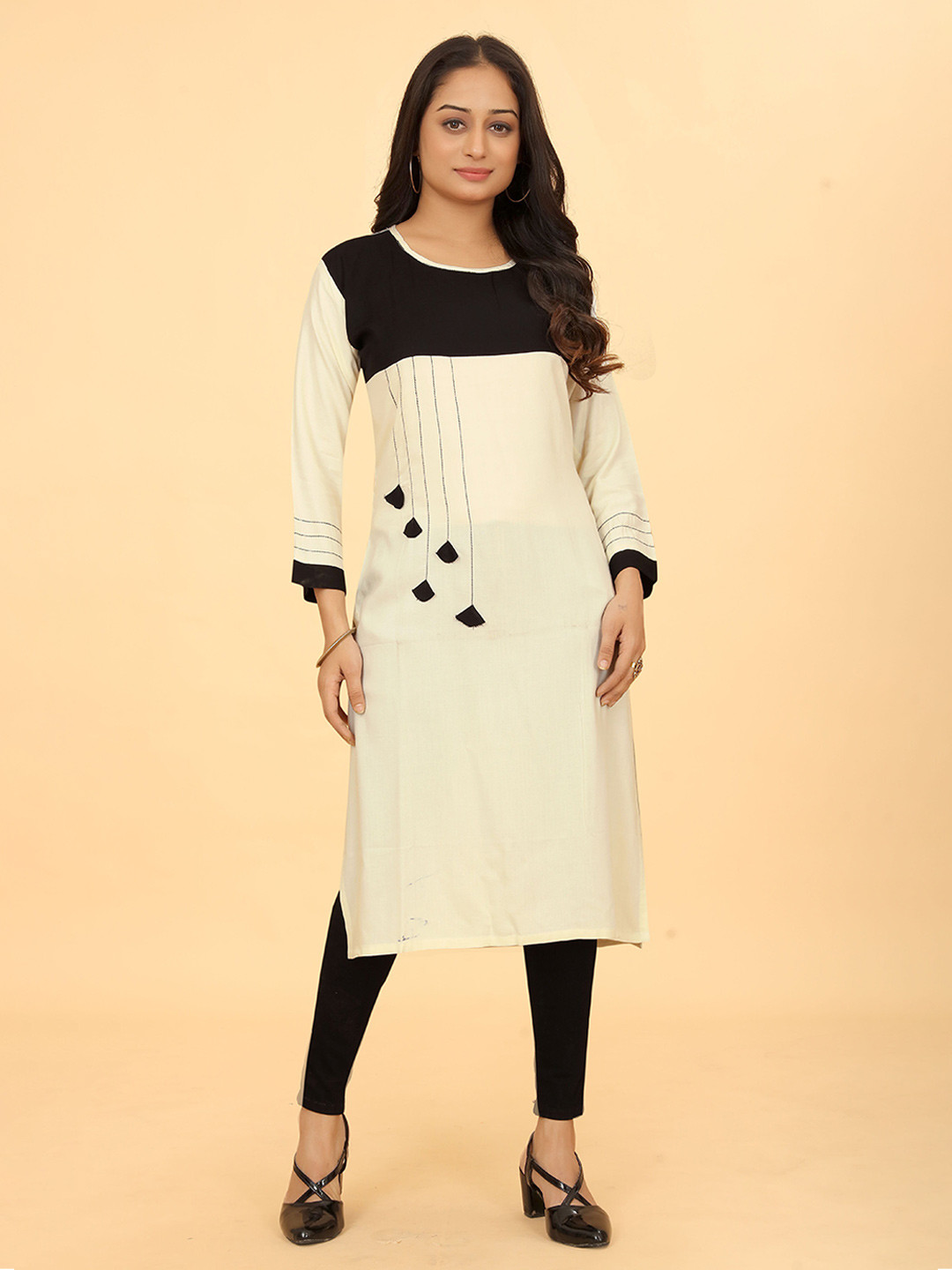 Jimmy Paris Colourblocked Three-Quarter Sleeves Straight Crepe Kurta