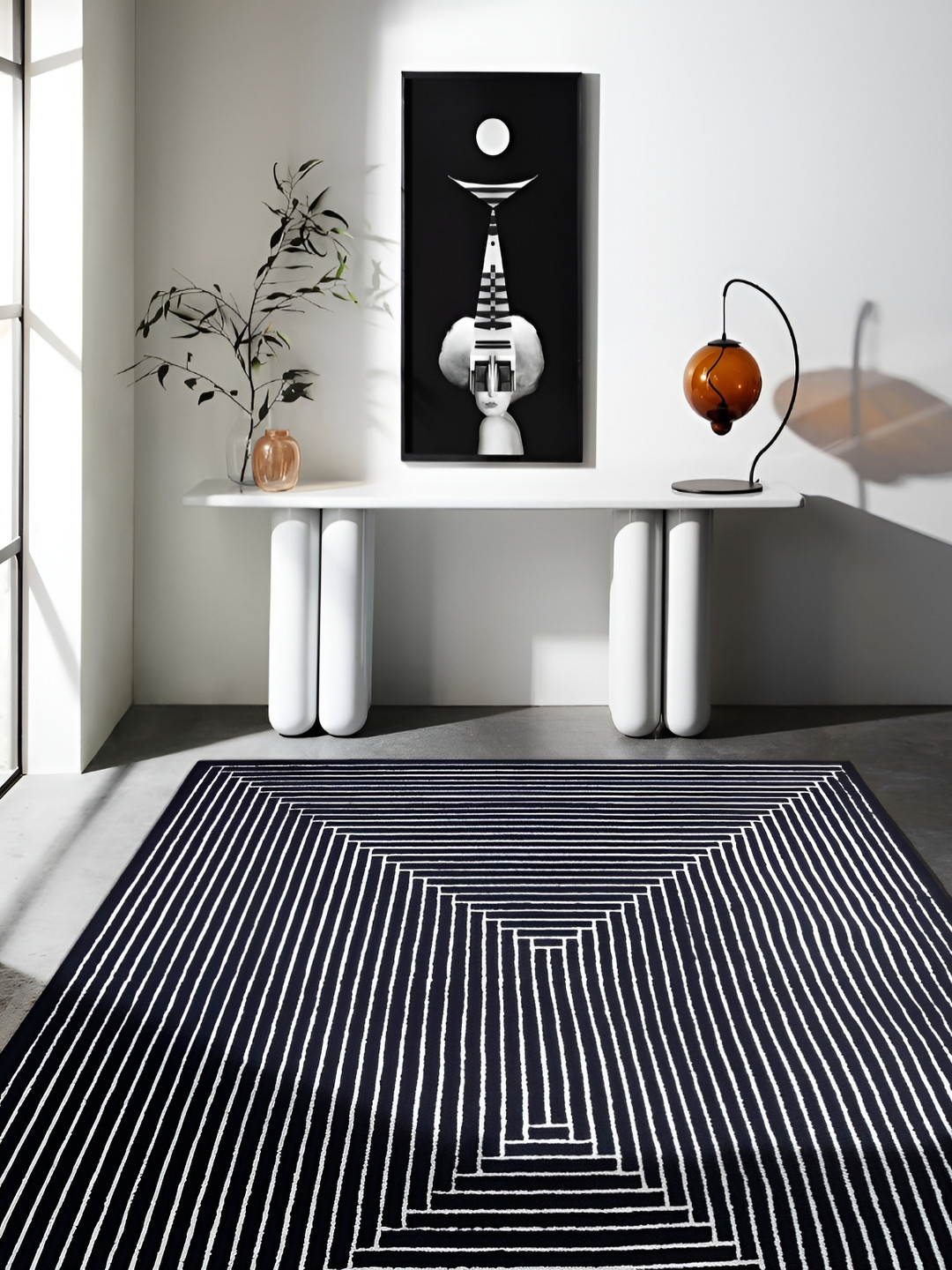 Rugberry White & Black Striped Hand Tufted Carpet