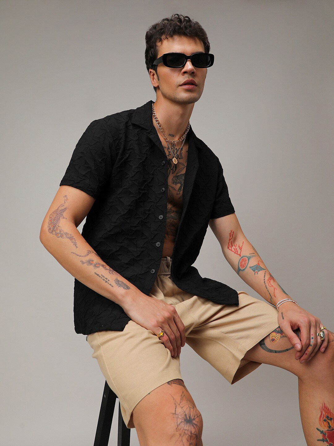 Campus Sutra Crumble Textured Shirt