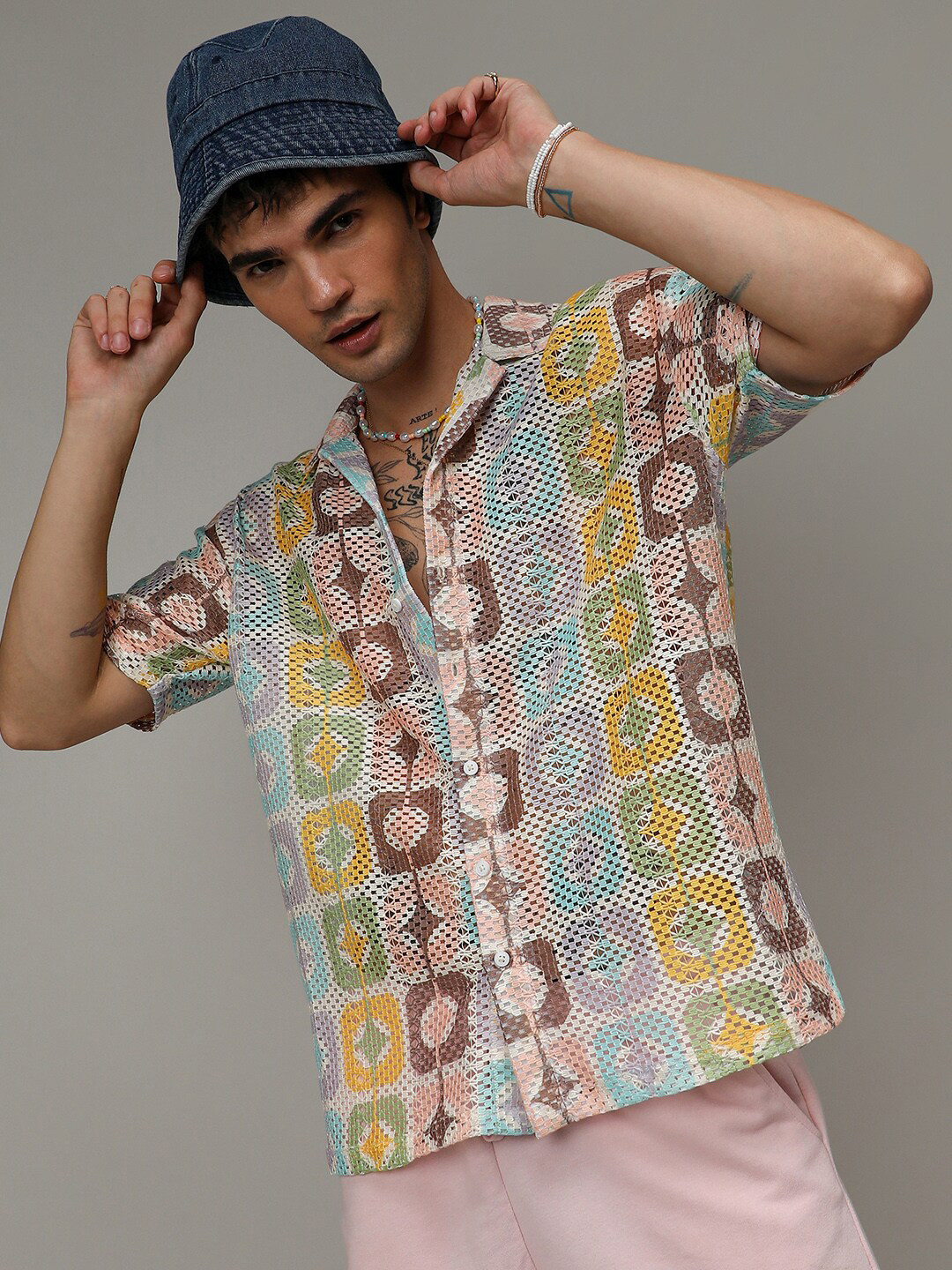 Campus Sutra Geometric Block Oversized Shirt