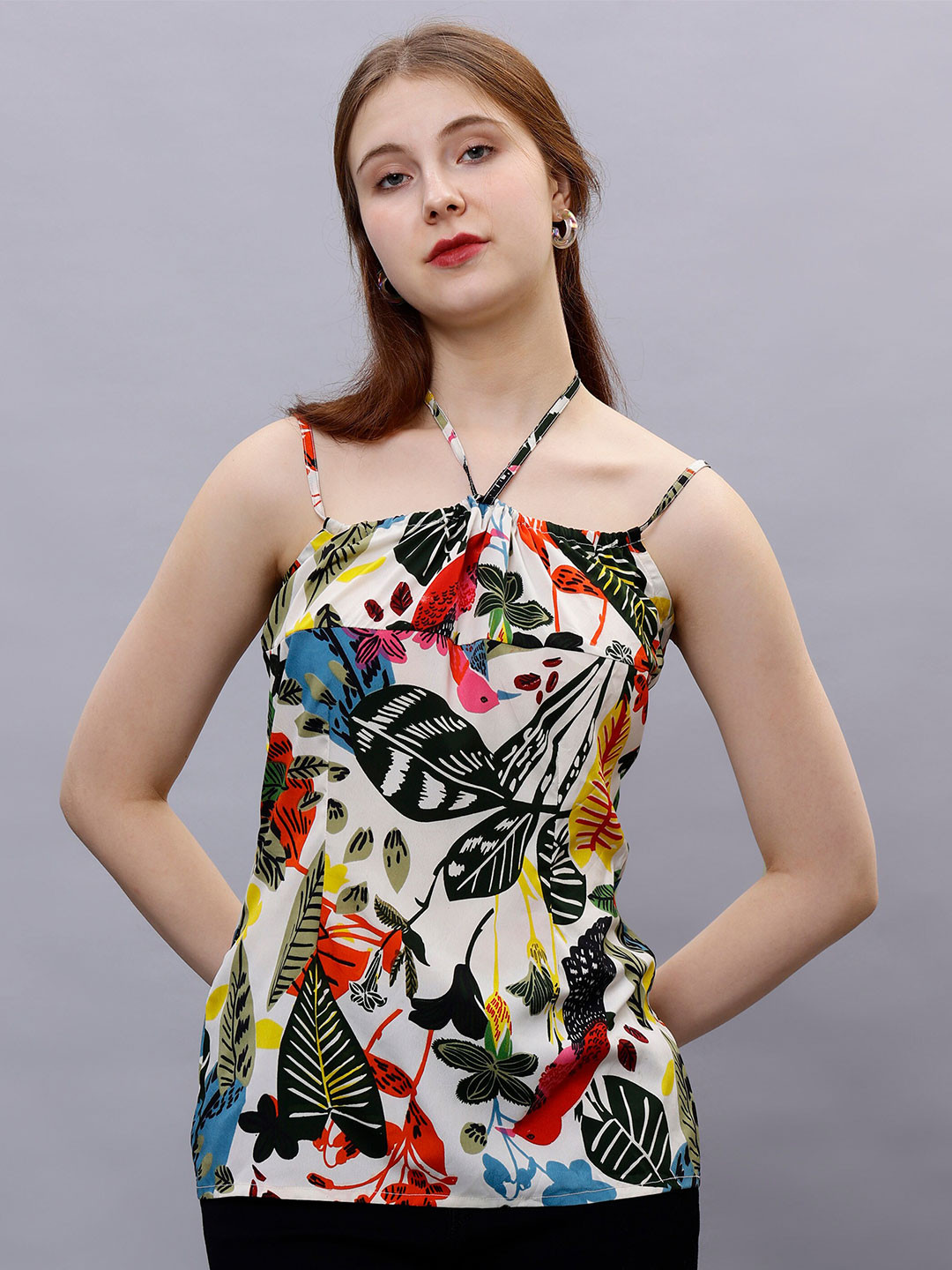 ENTELLUS Floral Printed Shoulder Straps Tops