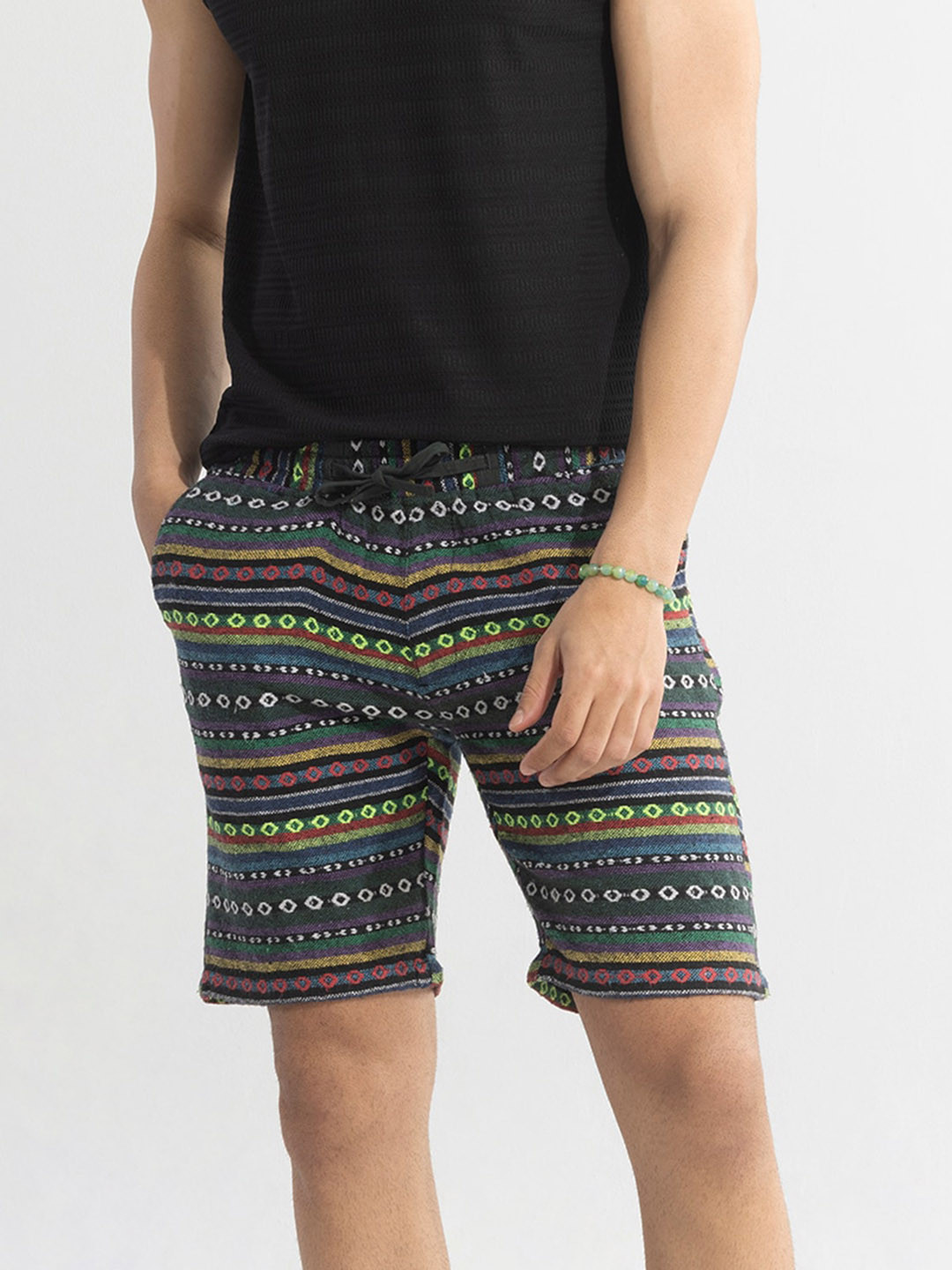 Snitch Men Black Printed Slim Fit Shorts