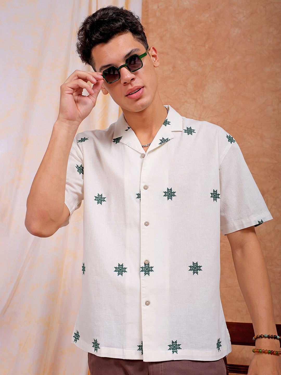 The Indian Garage Co Men Relaxed Fit Embroidery Resortwear Shirt