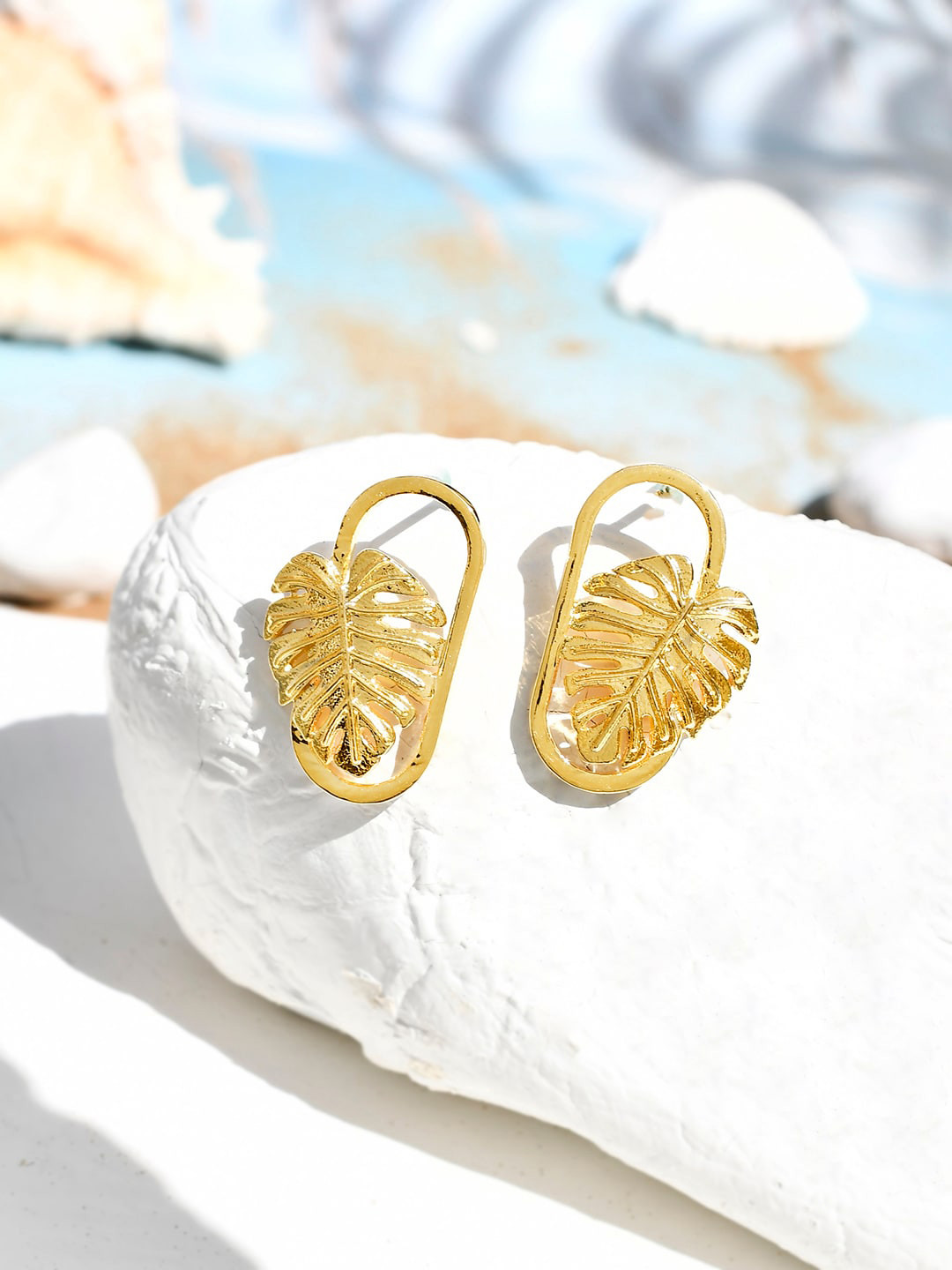 Voylla Hawaii Mounted Mini Monstera Studs