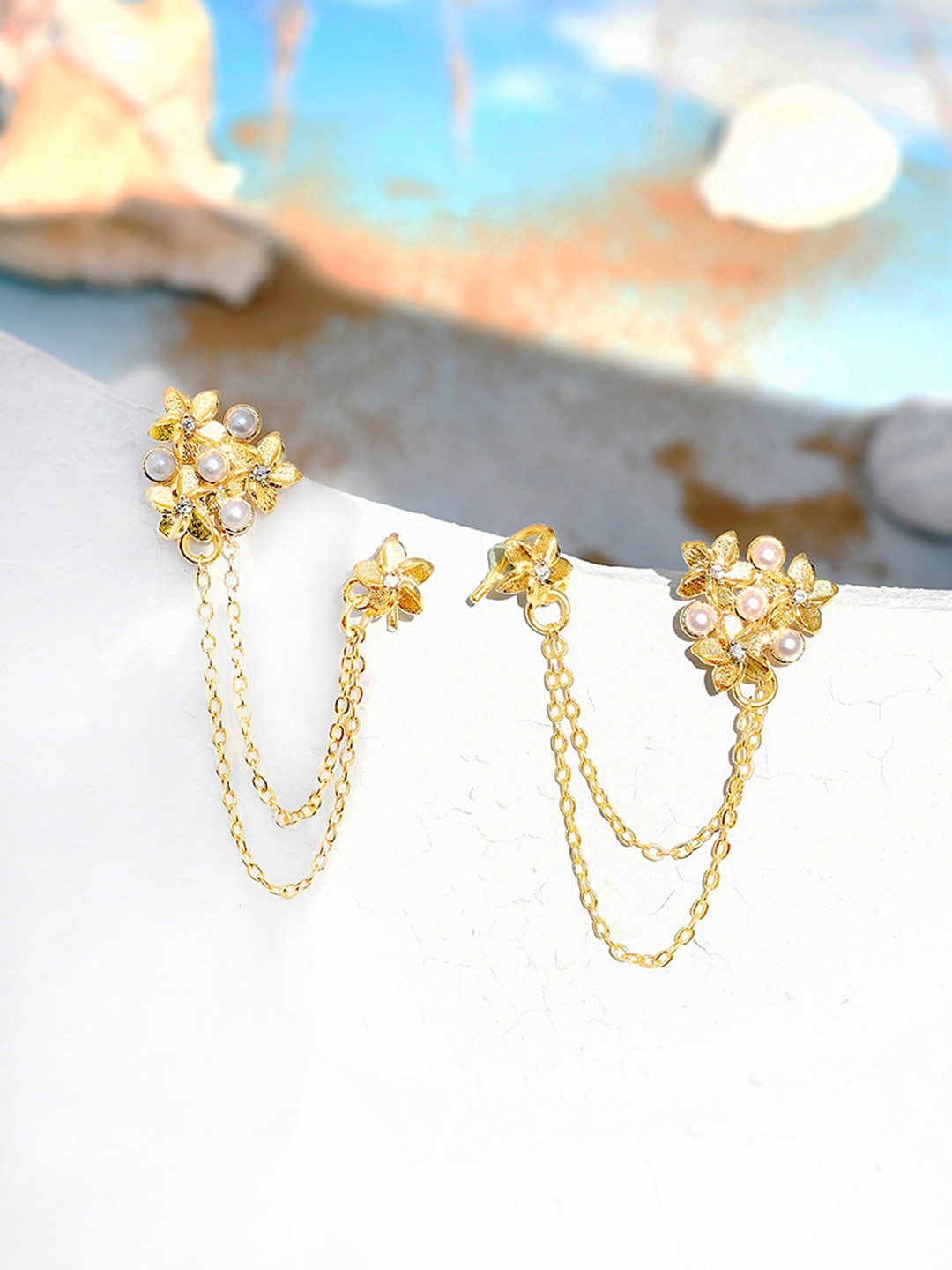 Voylla Hawaii Plumeria Pearl Bejoran Earrings