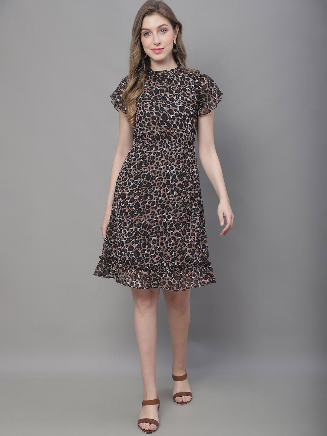 MINI & MING Abstract Printed High Neck Georgette A-Line Dress