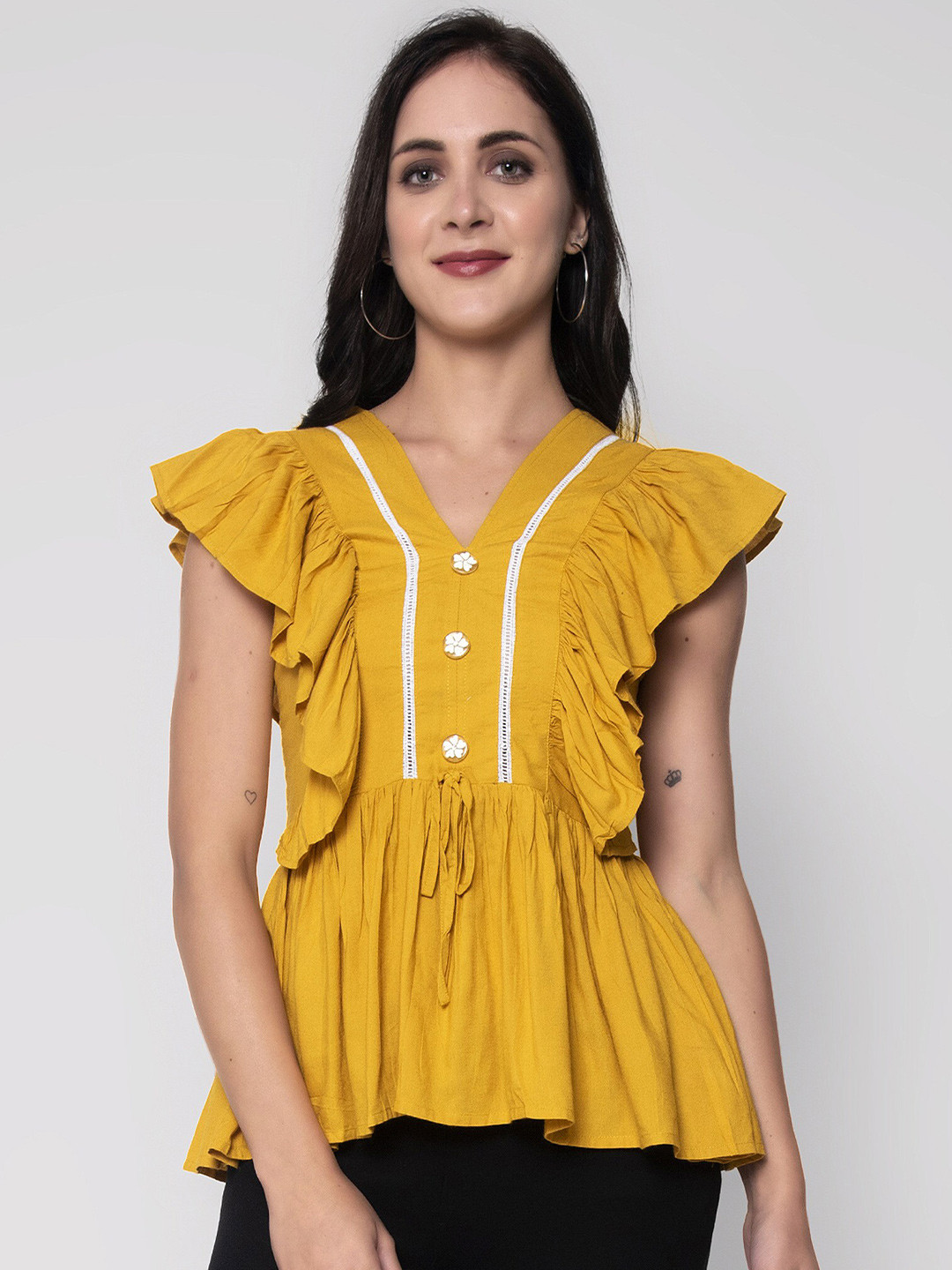 SEVEN FLOWER Flutter Sleeve Peplum Top