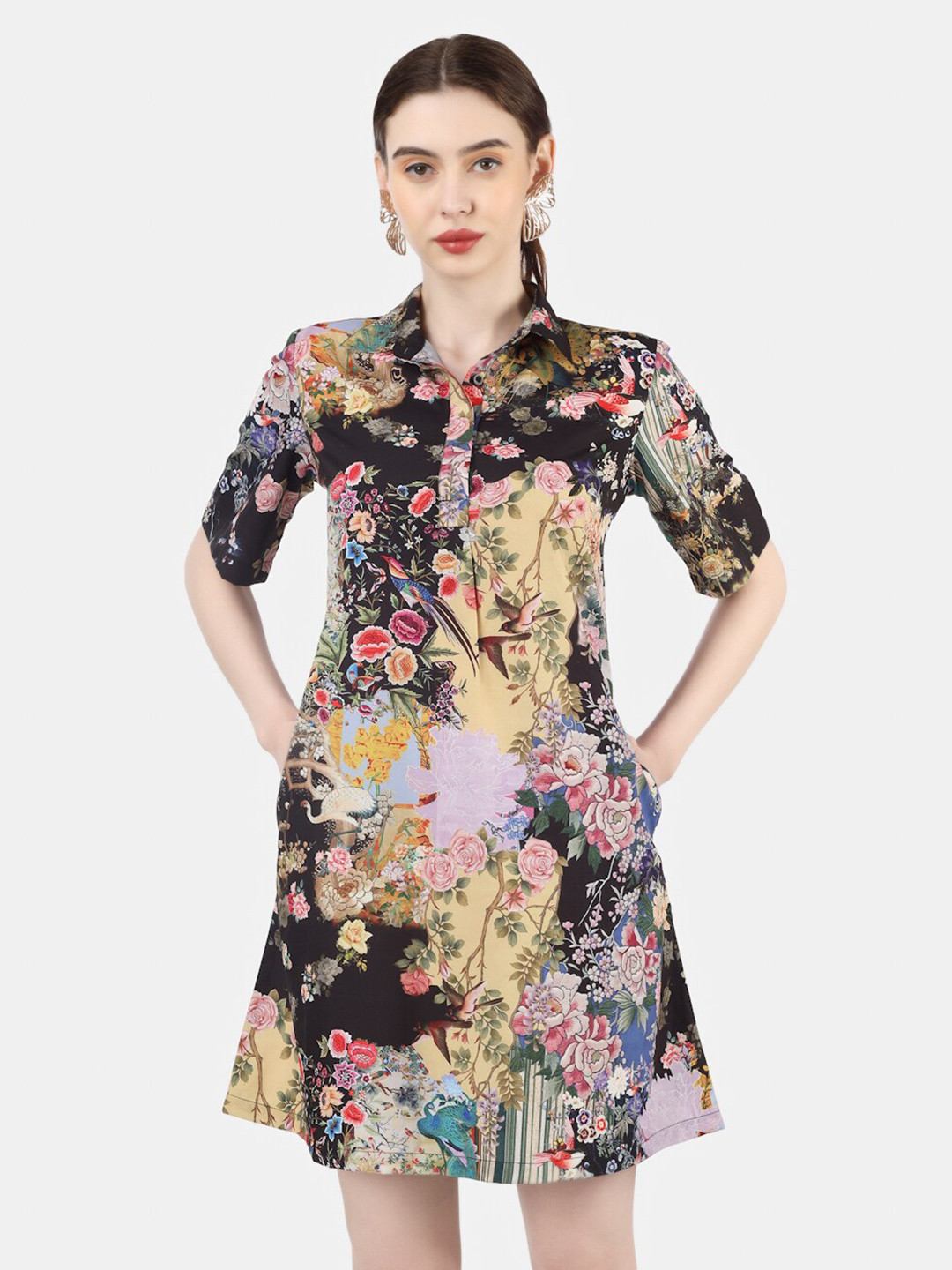Sukshat Floral Print Shirt Mini Dress