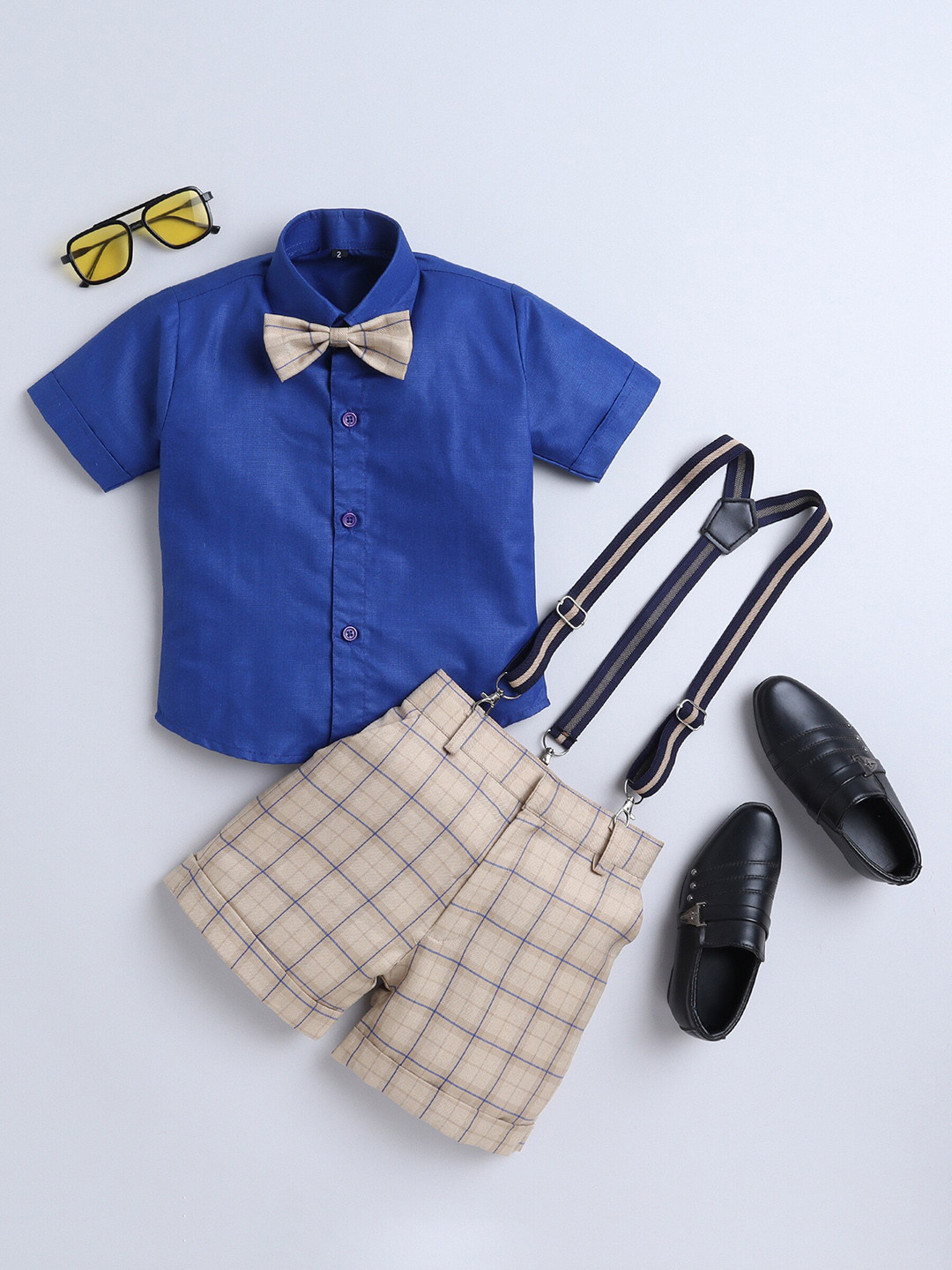 BAESD Boys Checked Clothing Set With Bow & Suspender Belt