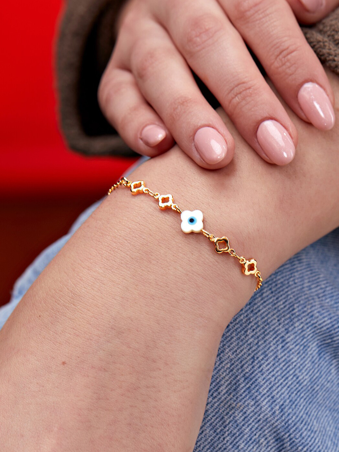MINUTIAE Women Brass Crystal Studded Gold-Plated Link Bracelet