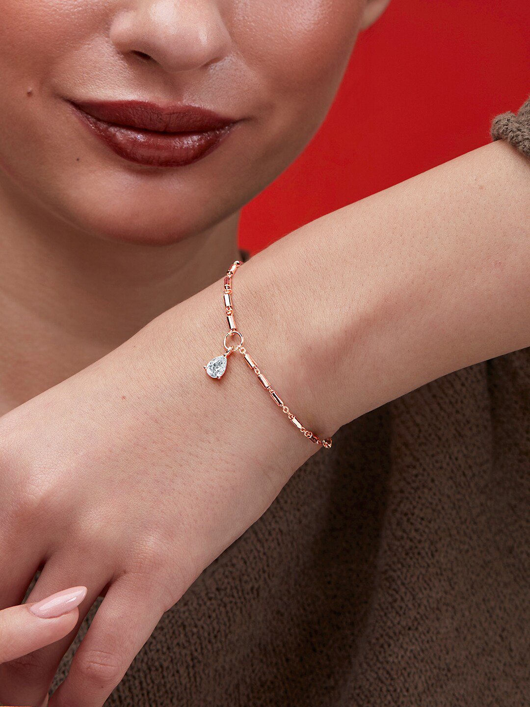 MINUTIAE Brass Crystals Rose Gold-Plated Link Bracelet