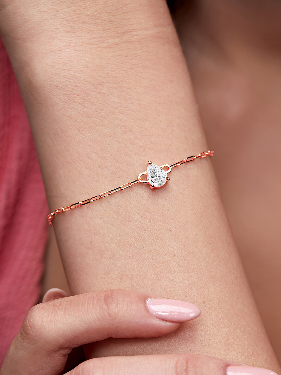 MINUTIAE Brass Crystals Rose Gold-Plated Link Bracelet