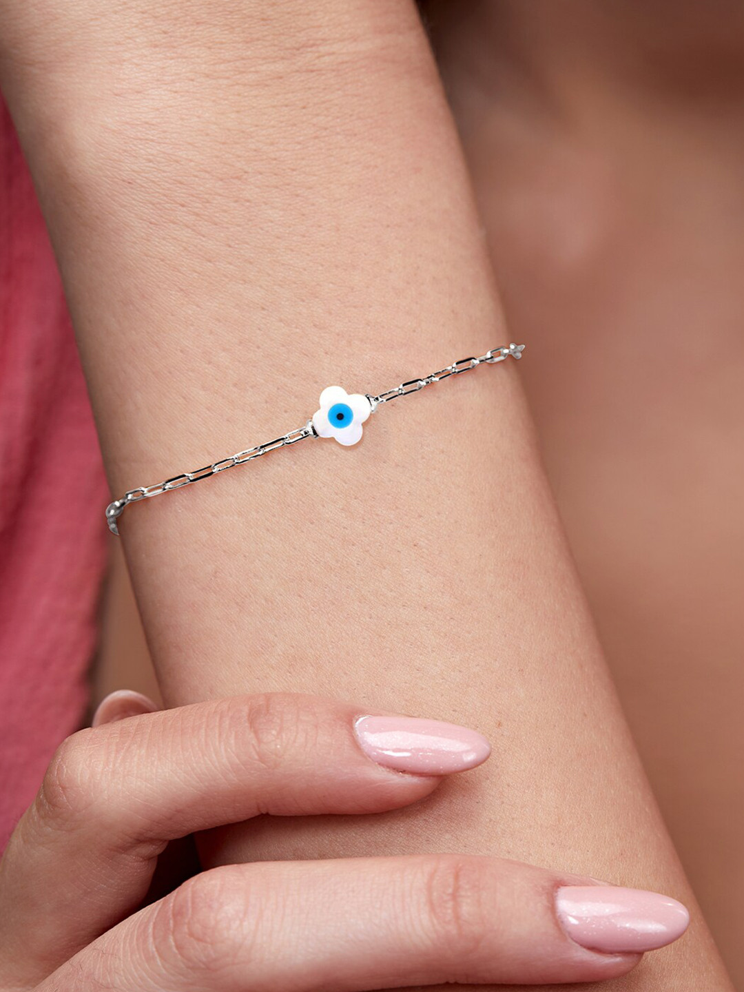 MINUTIAE Brass Crystals Silver-Plated Link Bracelet
