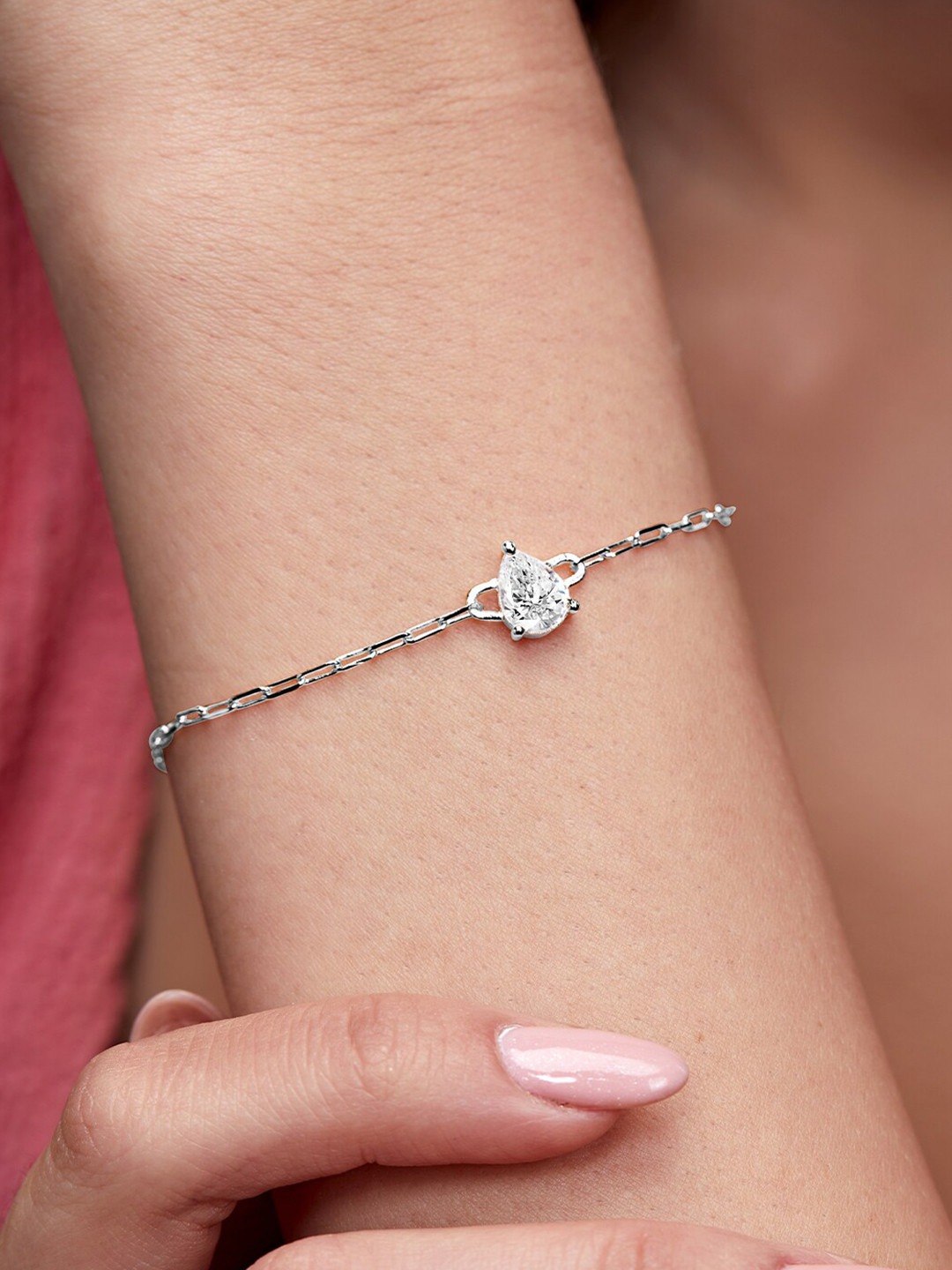 MINUTIAE Brass Silver-Plated Crystals Studded Link Bracelet