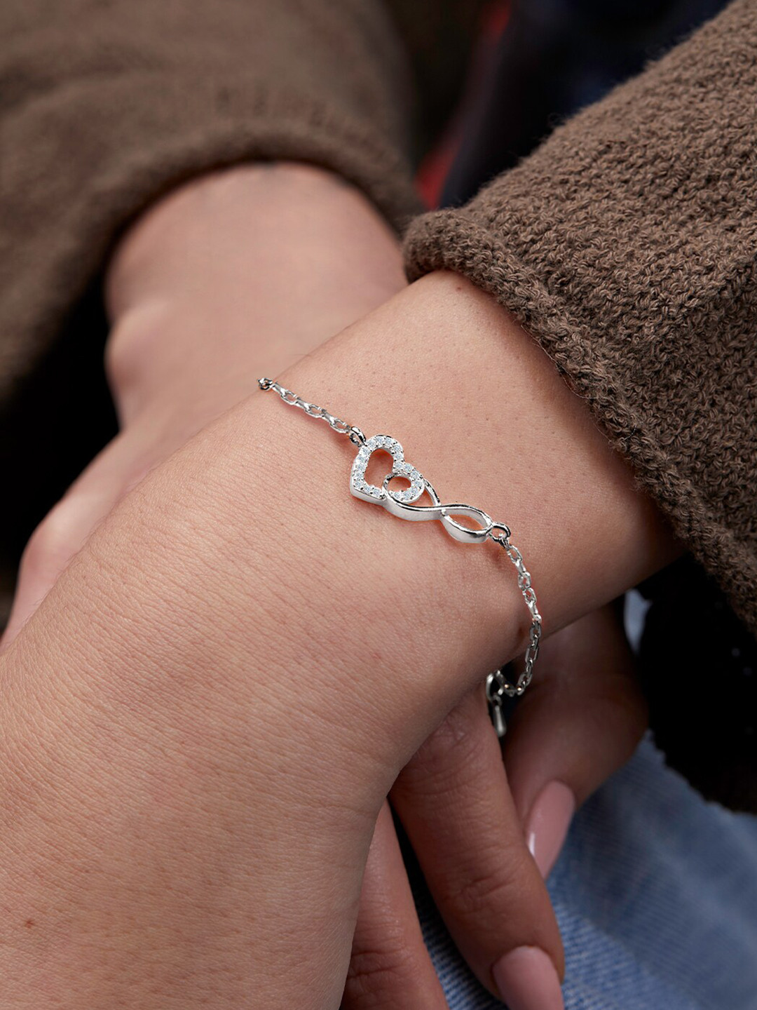 MINUTIAE Brass Crystals Silver-Plated Link Bracelet