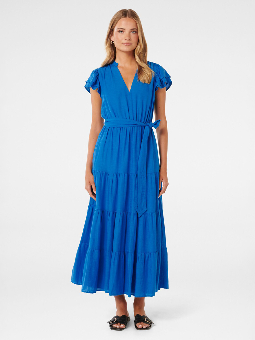 Forever New Flutter Sleeves Fit & Flare Midi Dress