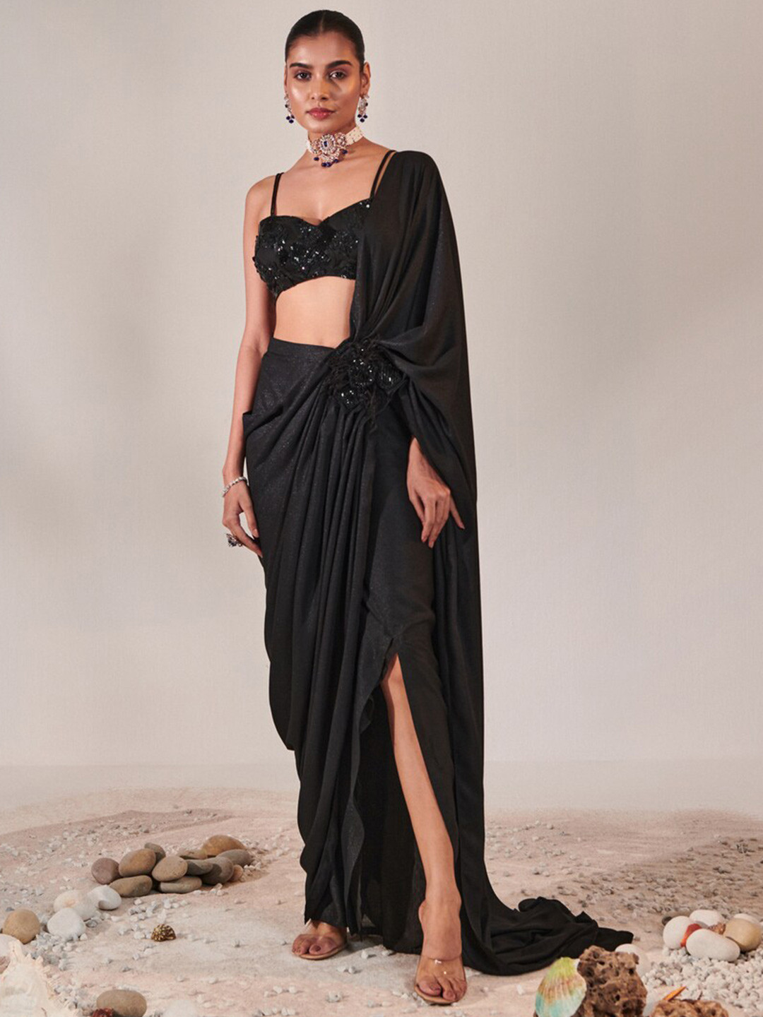 ONE KNOT ONE Sequinned Party Saree