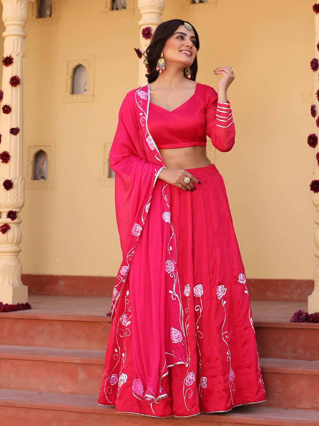 Thread & Button Ready to Wear Lehenga Blouse With Dupatta