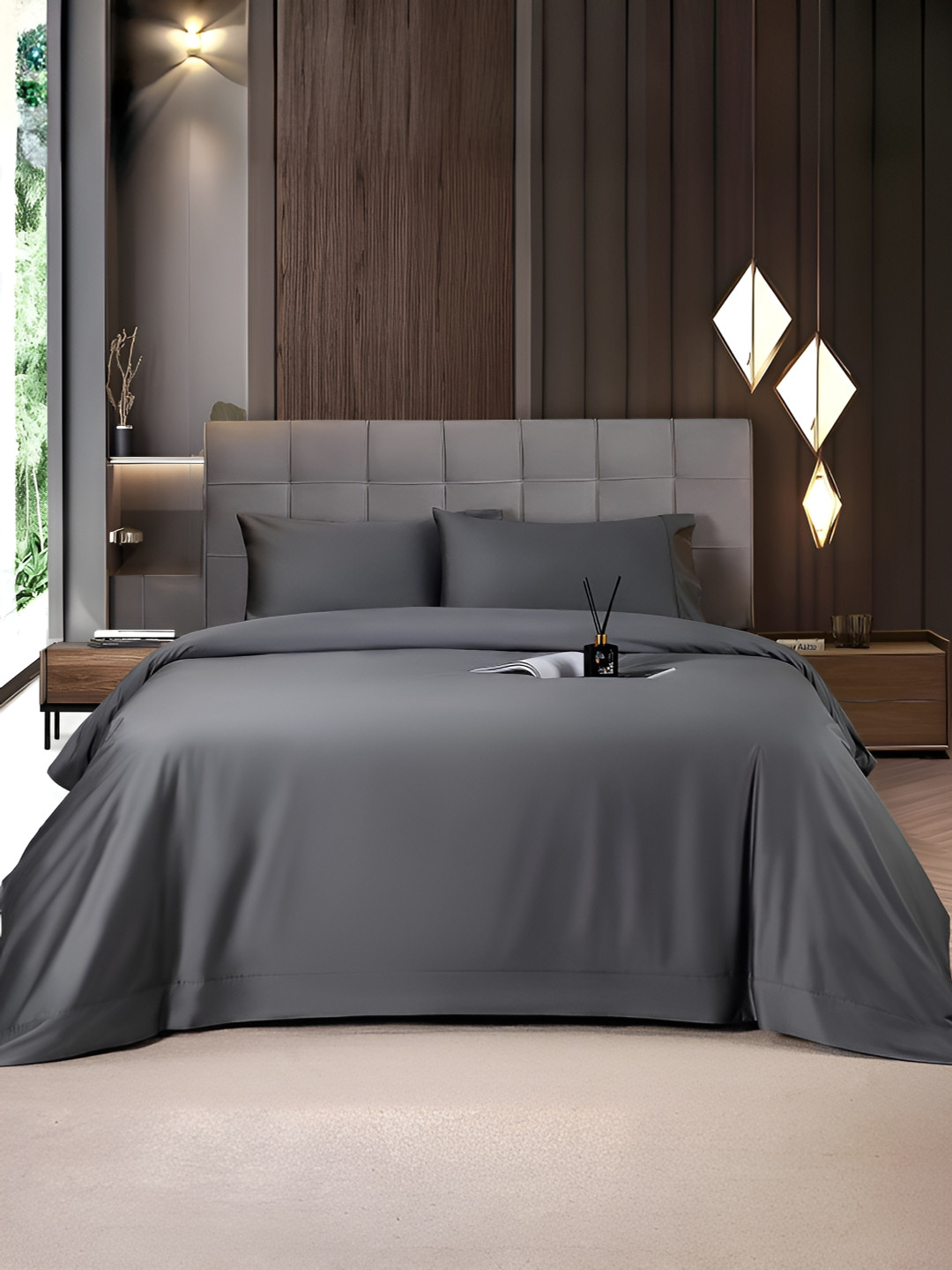 MUSH Grey Bamboo 400 TC King Superfine Bedsheet with 2 Pillow Covers-108 x 108 inches