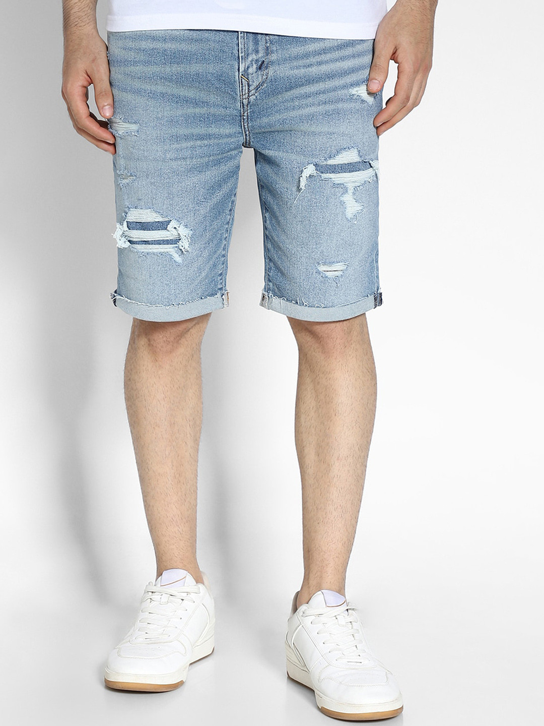 AMERICAN EAGLE OUTFITTERS Men AirFlex+ Ultrasoft Washed Mid-Rise Denim Shorts
