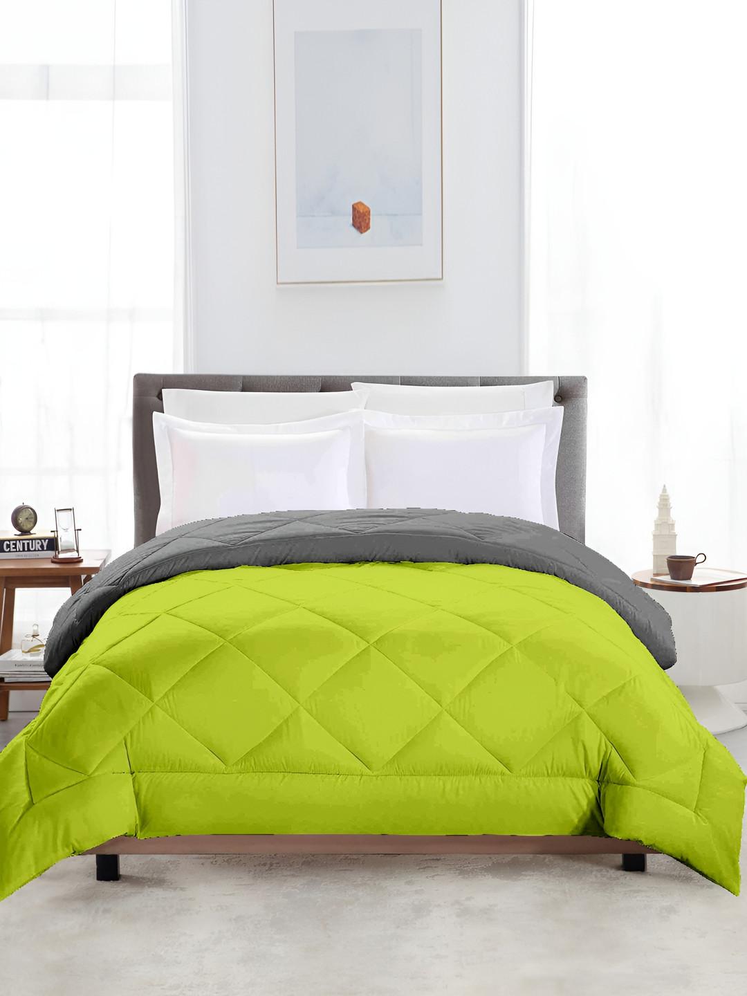 CHICERY Grey & Lime Green Single Bed Comforter